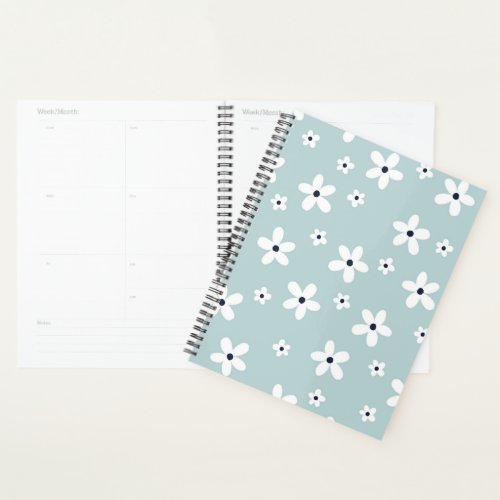 Summer Boho Blue White Daisy Flowers Planner