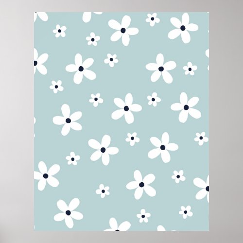 Summer Boho Blue White Daisy Flowers Poster