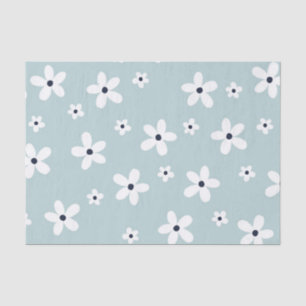 Summer Boho Blue White Daisy Flowers Tissue Paper