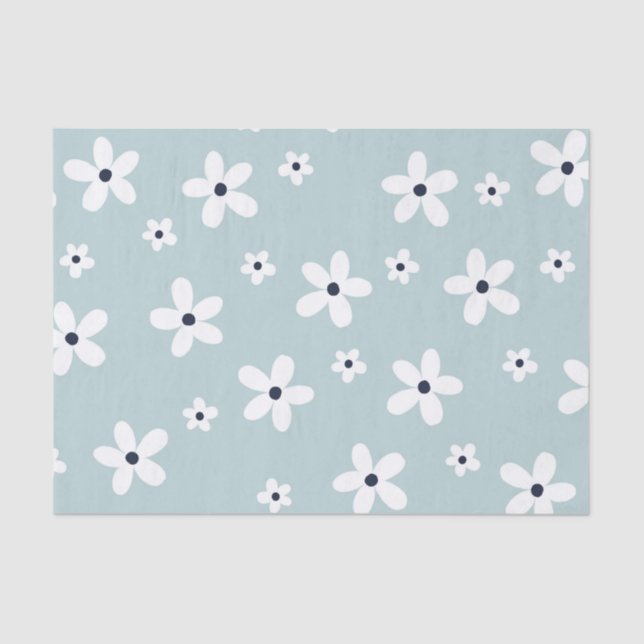 Summer Boho Blue White Daisy Flowers Tissue Paper (Front)