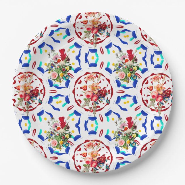 Summer ,boho,bohemian,floral ,Mediterranean style Paper Plates (Front)