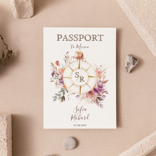 Summer Boho Floral Destination Wedding Passport Invitation