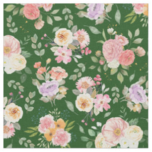 Summer Boho Floral on Dark Green Fabric