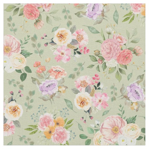 Summer Boho Floral on Gin Green Fabric