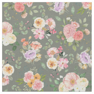 Summer Boho Floral on Gray Fabric