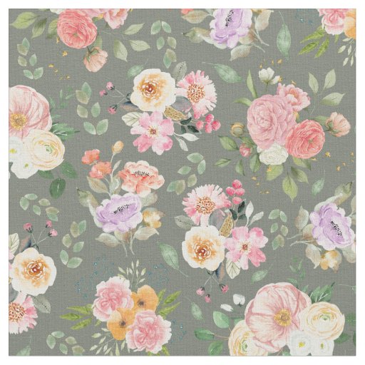 Summer Boho Floral on Gray Fabric