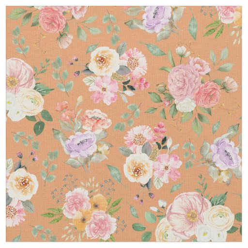 Summer Boho Floral on Orange Fabric