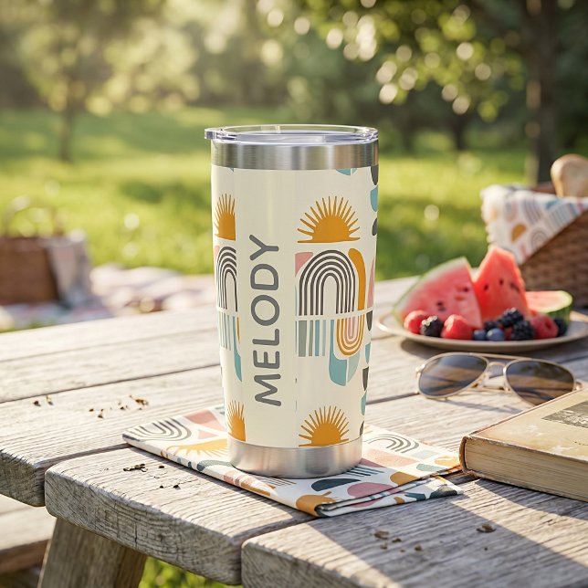 Summer boho-scandi minimalist pattern personalized insulated tumbler (Creator Uploaded)