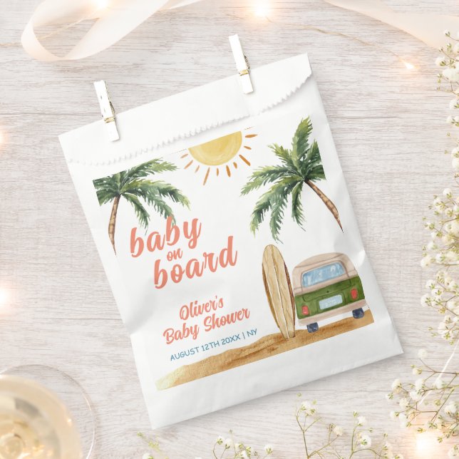Summer Boho Surf Beach Van Baby Shower  Favor Bag (Clipped)