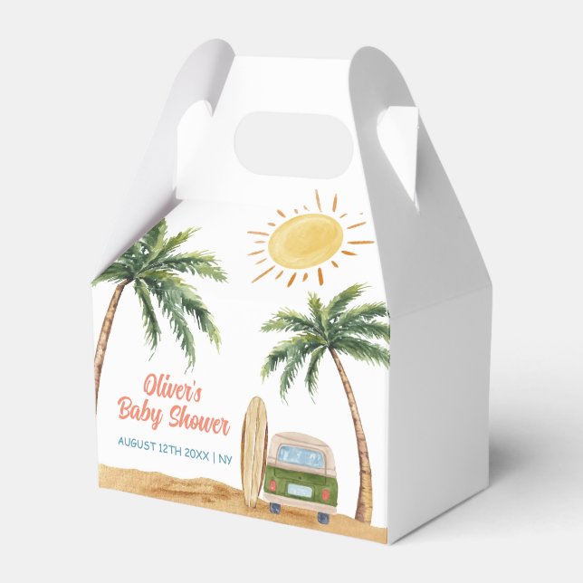 Summer Boho Surf Beach Van Baby Shower  Favor Boxes (Front Side)