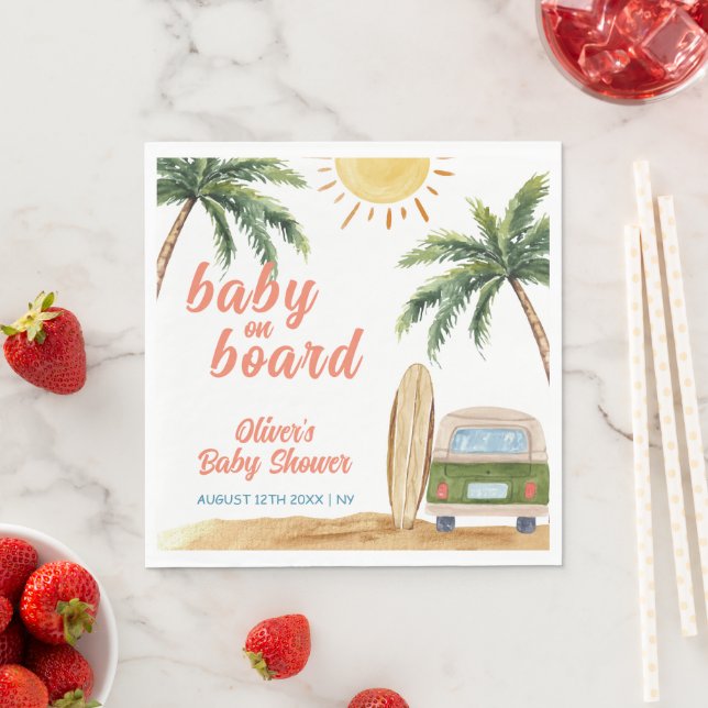 Summer Boho Surf Beach Van Baby Shower  Napkins (Insitu)