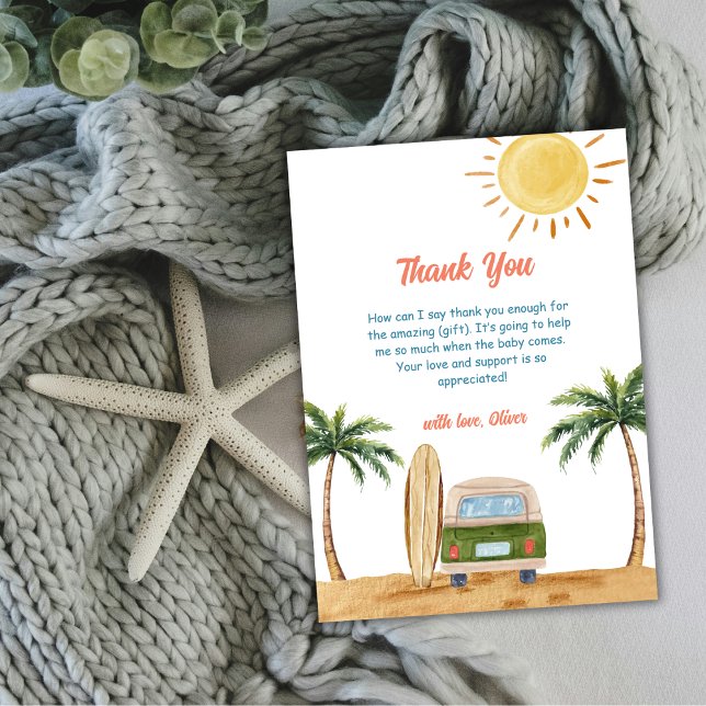 Summer Boho Surf Beach Van Baby Shower  Thank You Card (Summer Boho Surf Beach Van Baby Shower Thank You Card)