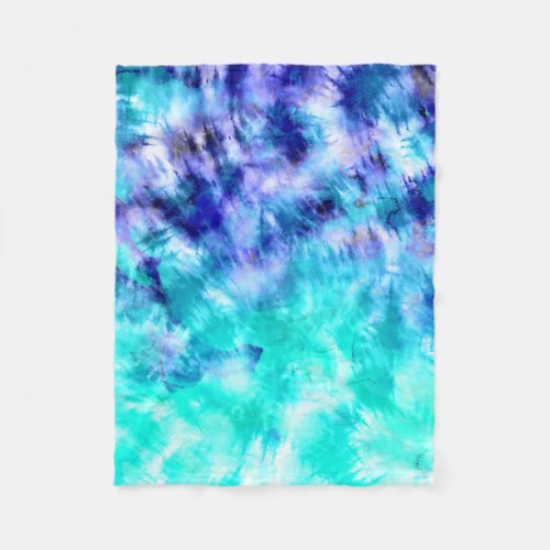 Summer boho turquoise watercolor mermaid tie dye fleece blanket