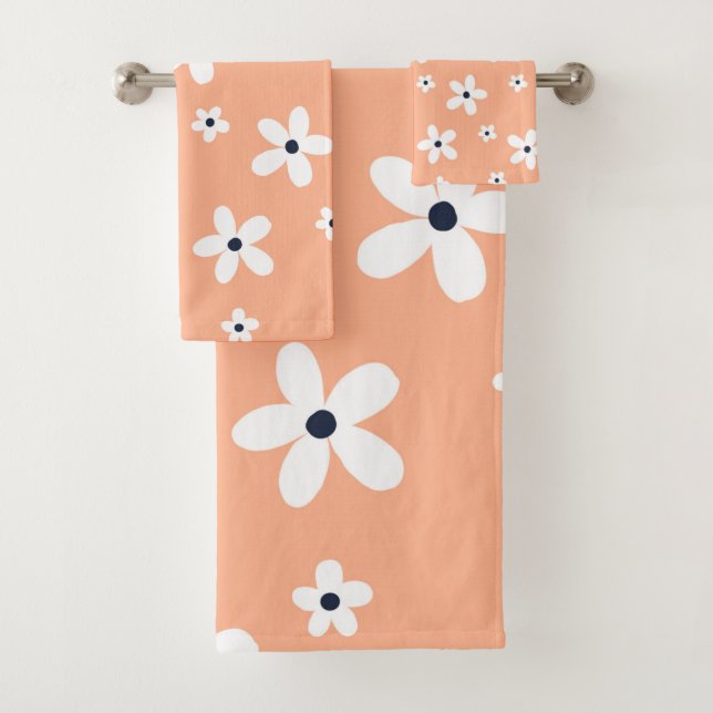 Summer Boho White Daisy Flowers Bath Towel Set (Insitu)