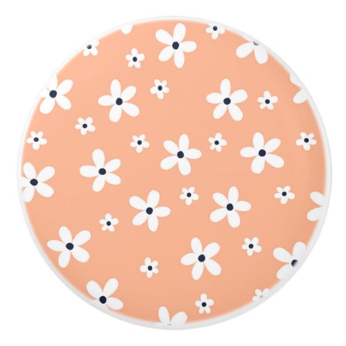 Summer Boho White Daisy Flowers Ceramic Knob