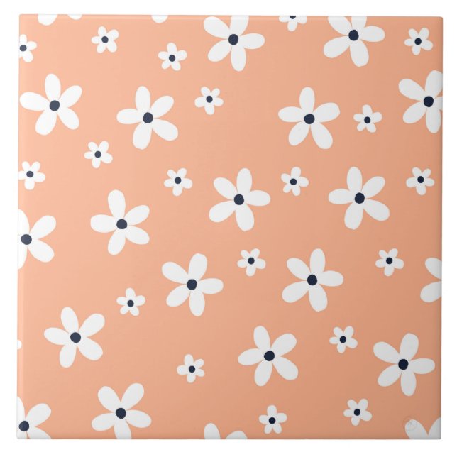 Summer Boho White Daisy Flowers Ceramic Tile (Front)