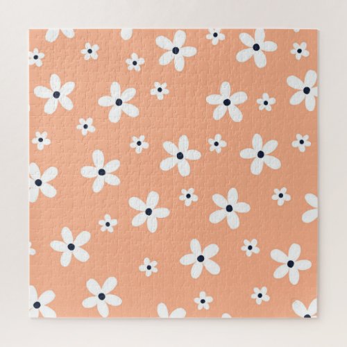 Summer Boho White Daisy Flowers Jigsaw Puzzle