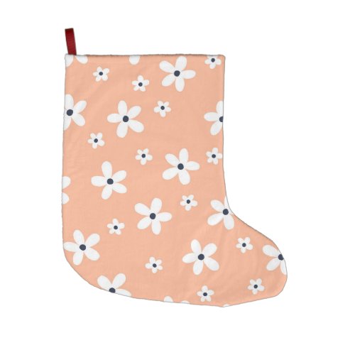 Summer Boho White Daisy Flowers Large Christmas Stocking