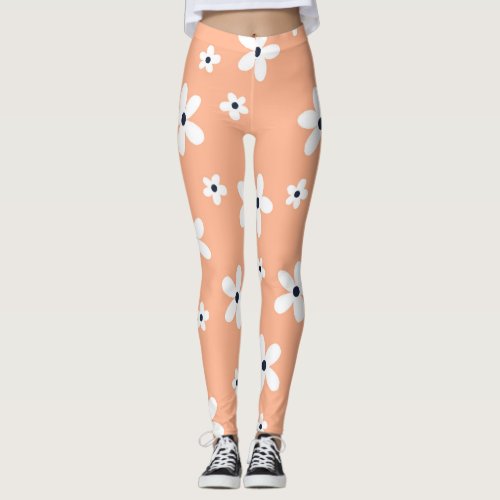 Summer Boho White Daisy Flowers Leggings