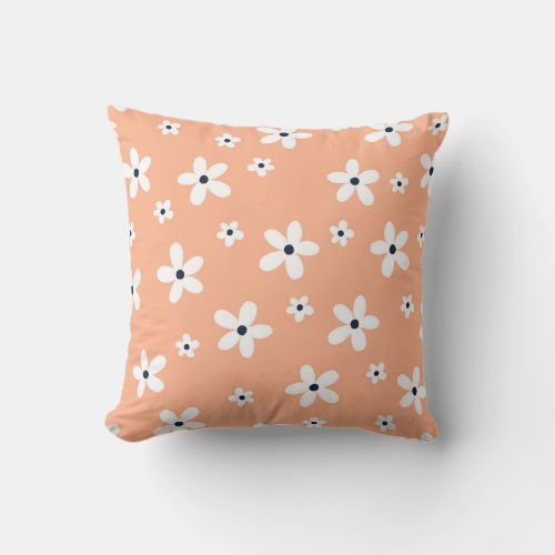 Summer Boho White Daisy Flowers Throw Pillow