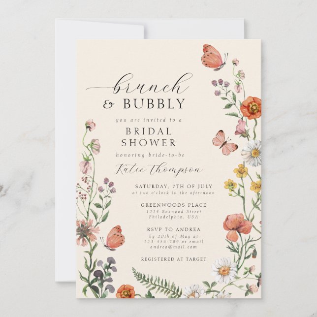 Summer Boho Wildflower Brunch Bridal Shower Invitation (Front)