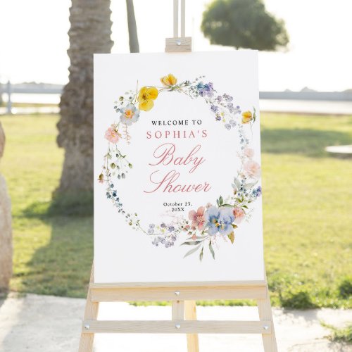 Summer Boho Wildflowers Baby Shower Welcome Sign