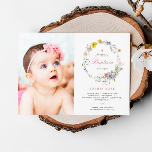 Summer Boho Wildflowers Photo Baptism Invitation (Creator Uploaded)