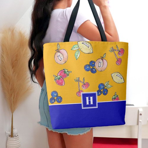 Summer Bold Modern Hand Drawn Fruit Pattern  Tote Bag