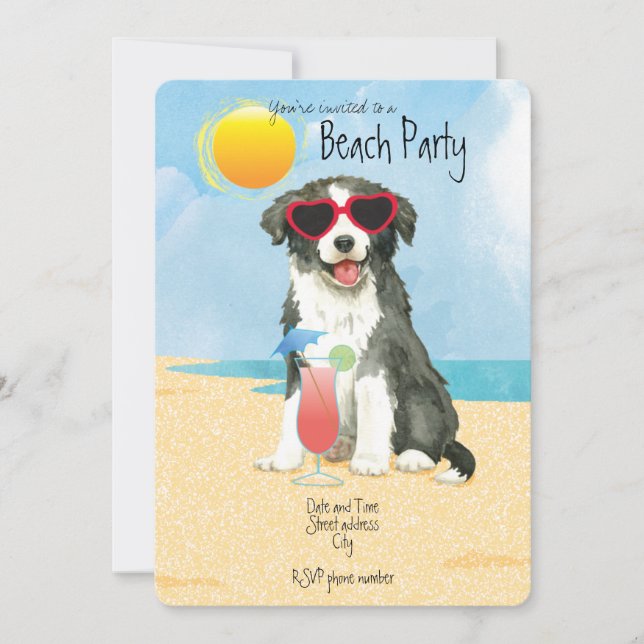 Summer Border Collie Beach Party Invitation (Front)