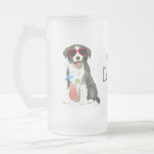 Summer Border Collie Frosted Glass Beer Mug