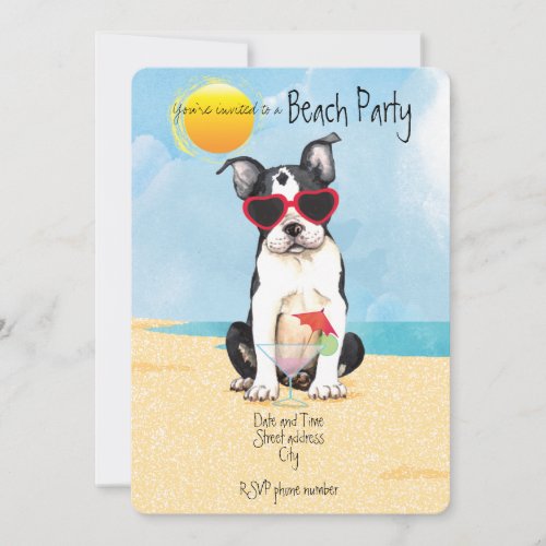 Summer Boston Terrier Beach Party Invitation