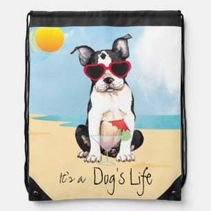 Summer Boston Terrier Drawstring Bag