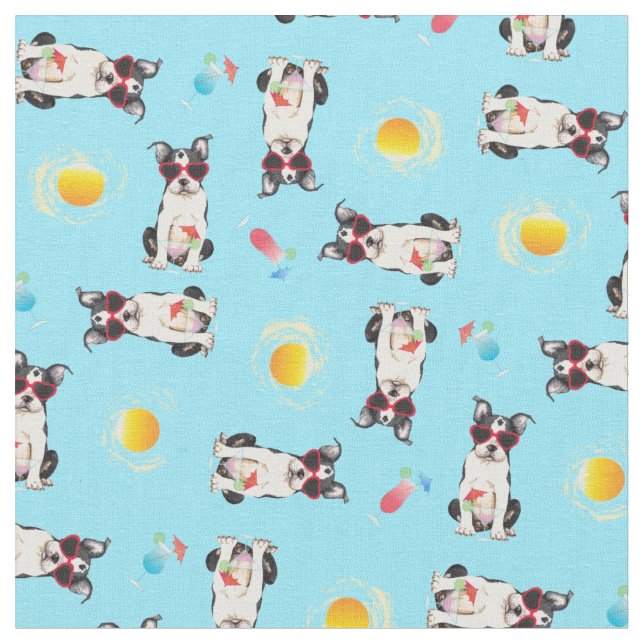 Summer Boston Terrier Fabric (Close Up)