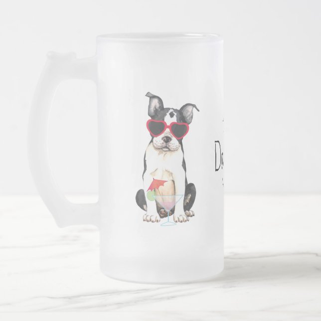 Summer Boston Terrier Frosted Glass Beer Mug (Left)