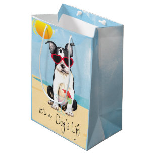 BOSTON TERRIER Large Full Color Gift Bag w/matching Gift Tag 11" x 9" x 4" 