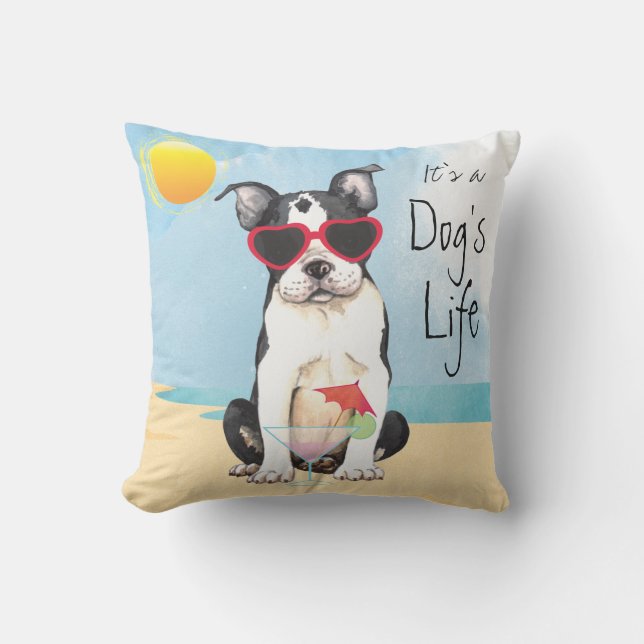 Summer Boston Terrier Outdoor Pillow (Front)