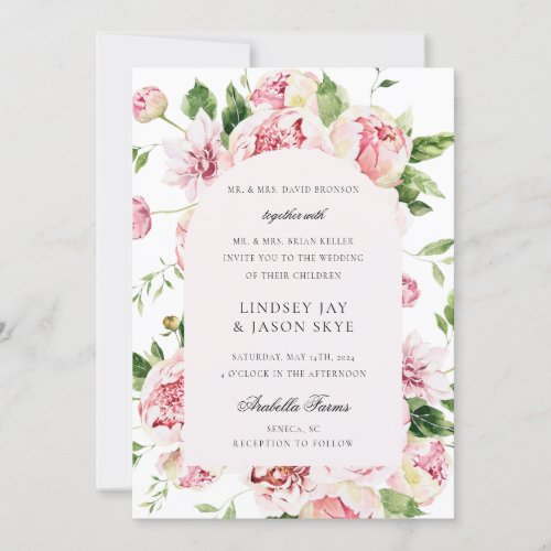 Summer Botanical Arch Greenery Pink Floral Wedding Invitation