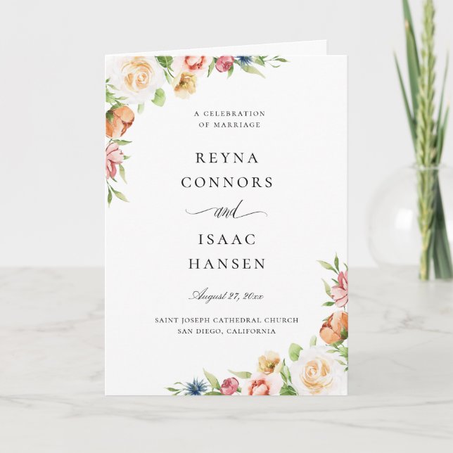 Summer Botanical Floral Wedding Program (Front)