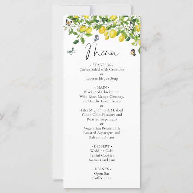 Summer Botanical Lemon Menu (Front)