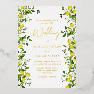 Summer Botanical Lemon Wedding Gold Foil Invitation