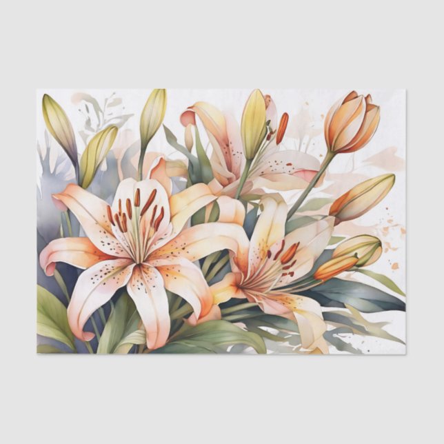 Summer Botanical Lily Floral Tissue Paper (Front)
