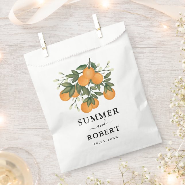 Summer Botanical Orange Citrus Greenery Wedding Favor Bag (Clipped)