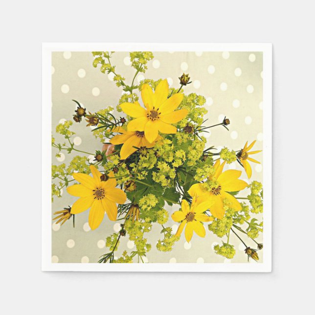 Summer Bouquet, Sunshine Yellow Flowers Napkins (Front)