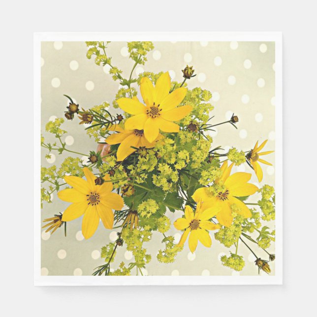 Summer Bouquet, Sunshine Yellow Flowers Paper Napkins (Front)