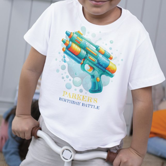 Summer Boy Birthday Water Gun Battle T-Shirt (Creator Uploaded)