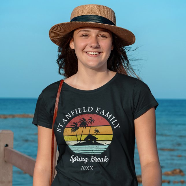 Summer Break Beach Hut Palm Trees Family Matching T-Shirt (Family Vacation Spring Break Womens Black Matching Custom T-shirt)