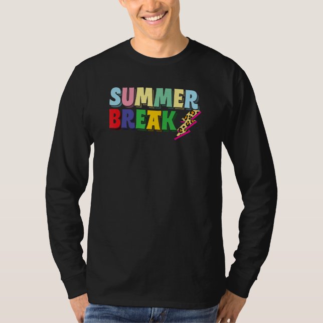 Summer Break Teacher Distressed Leopard Lightning  T-Shirt (Front)