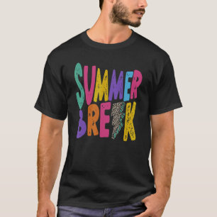 Summer Break Teacher Distressed Leopard Lightning T-Shirt