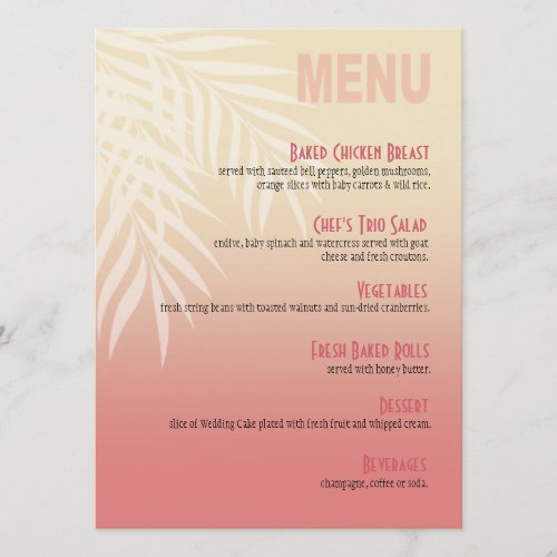 Summer Breeze Beach Dinner Menu  pink