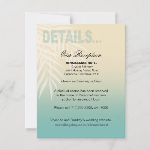 Summer Breeze Beach Reception Details  mint blue Invitation